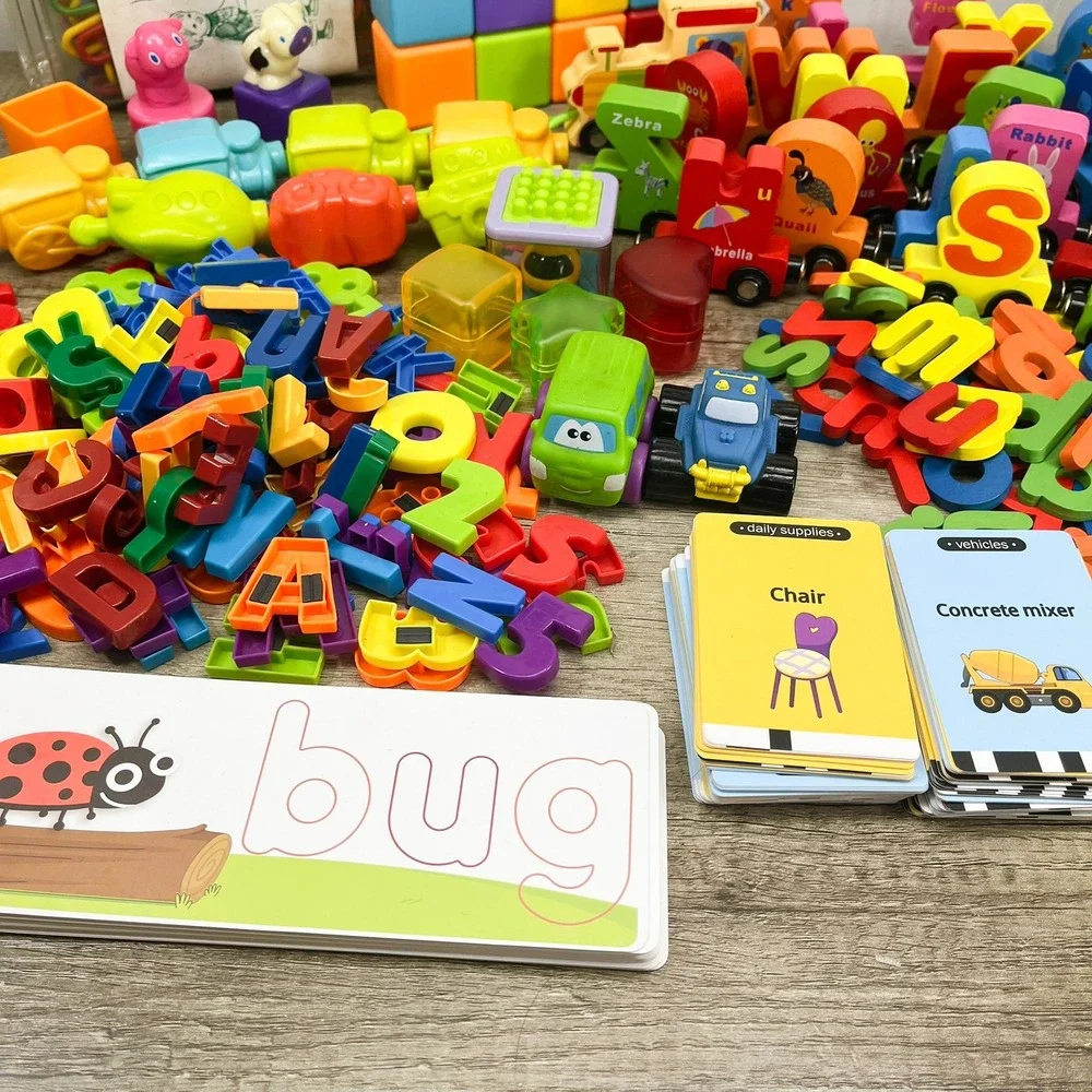 Preschool Learning Toy Lot Alphabet Train Magnetic Letters Flashcards Blocks